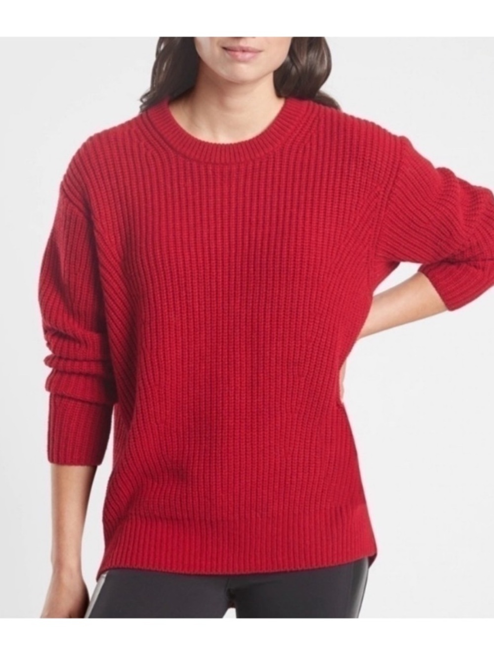 Athleta Cascade Cocoon Wool Red Sweater Knit Crew Neck Soft Comfortable Size XS